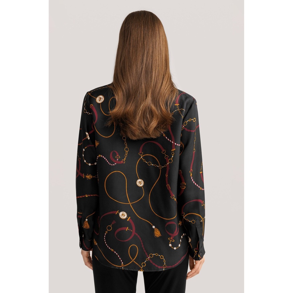 Lilysilk Louisville Print Silk Shirt Black Equestrian Chain Belt Blouse M - Picture 2 of 15